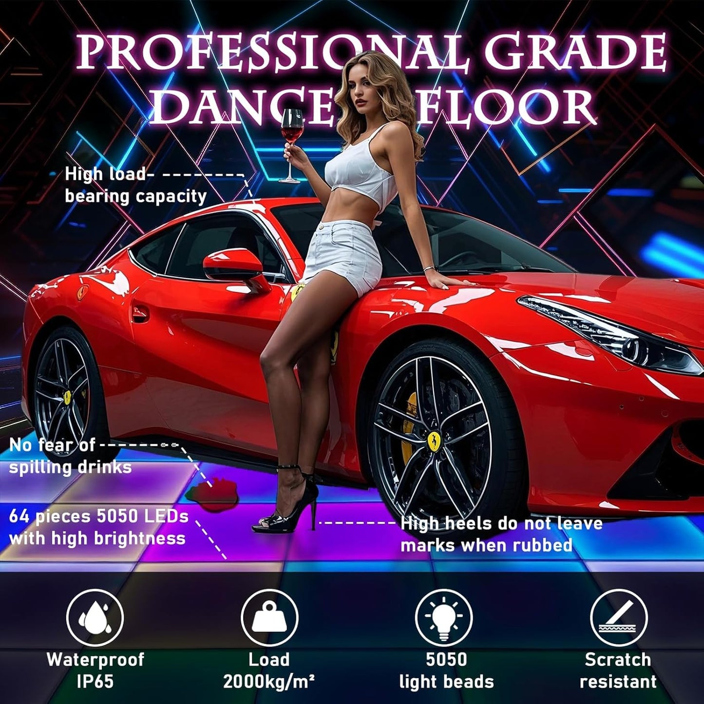 Dance Floor Stage Lights-Tempered Glass with Flight Case - RGB Color Changing Lights for Wedding, Party, Club - Non-Slip (RGB-Magnetic, 20 * 20FT)