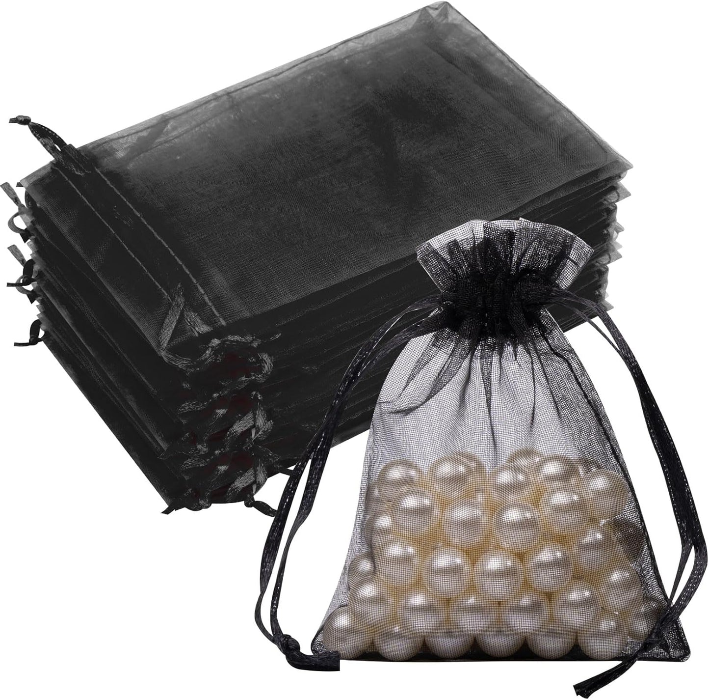 50 Pcs Organza Bags 3x4 Inch, Small Mesh Bags Drawstring Gift Pouches for Jewelry Candy Party Favor Christmas(Black)