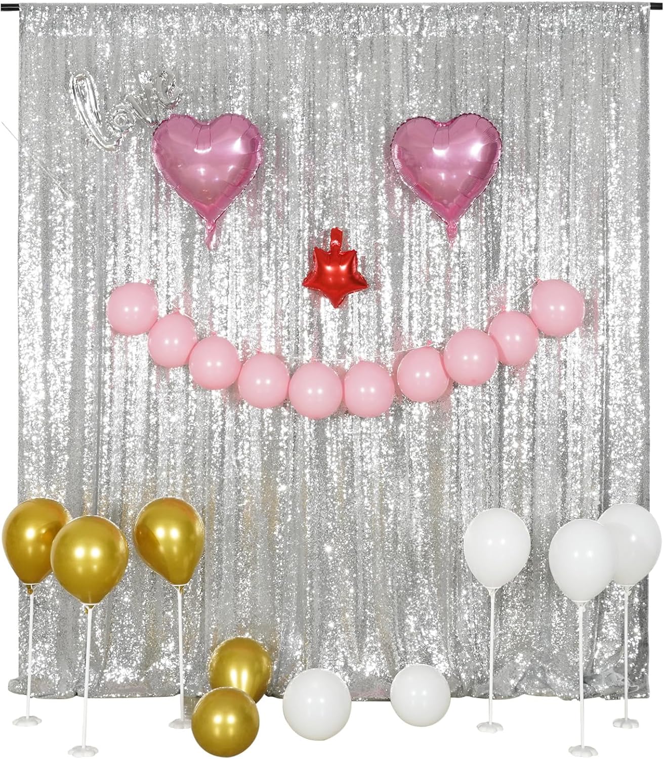 Poise3EHome Silver Backdrop,8FT x 10FT Silver Sequin Photography Backdrop Curtain for Party Decoration