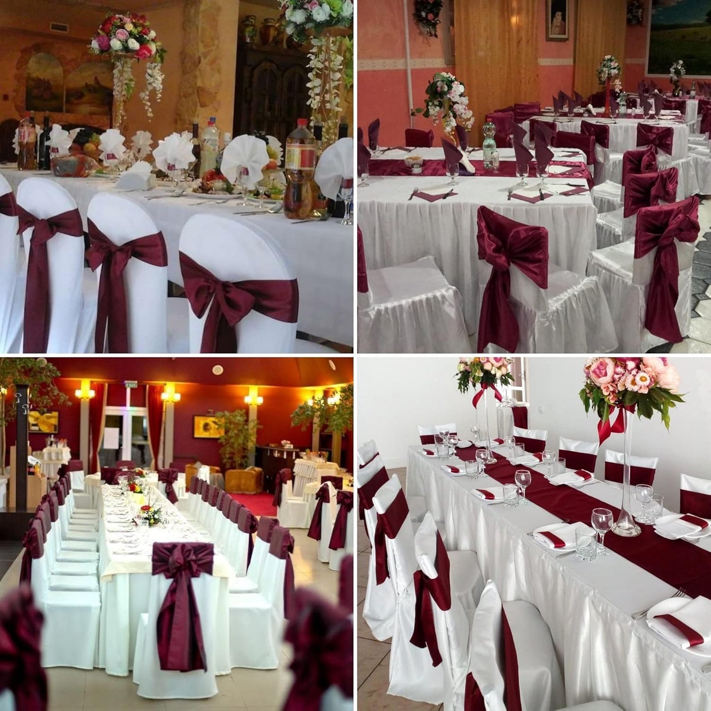 50 PCS Satin Chair Sashes Bows Decorative Universal Chair Cover Chair Ribbon Ties Back Sash for Wedding Birthday Party Ceremony Reception Hotel Events Banquet Restaurant Decor(7 x 108inch,Burgundy)