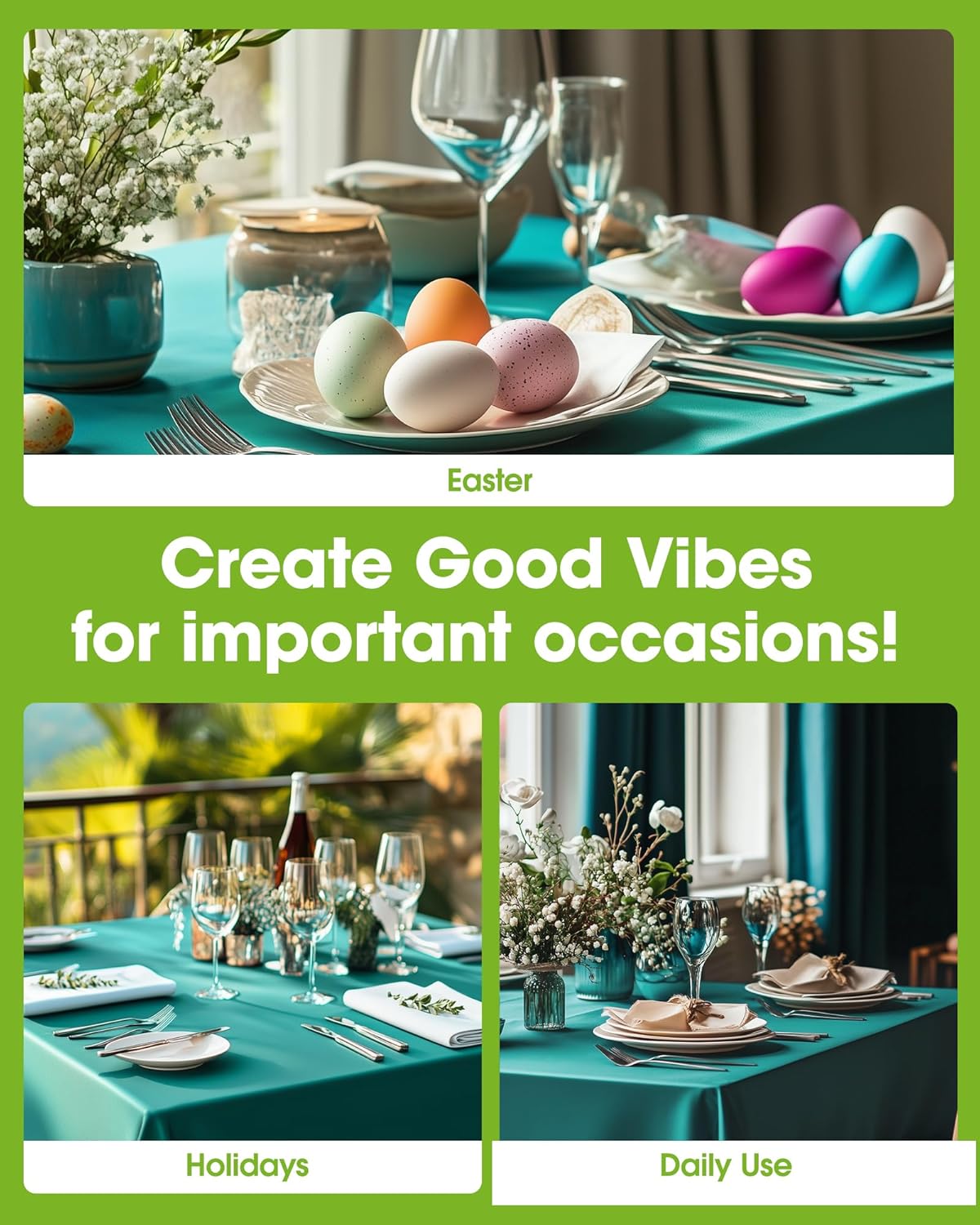 Pureegg Plastic Table Cloth Disposable 10 Pack, 54 x 108 Inch Table Cloths, Easter Party, Summer, Decorative Tablecloths, Rectangle, Turquoise Plastic Cover, Leakproof & Sturdy, Teal