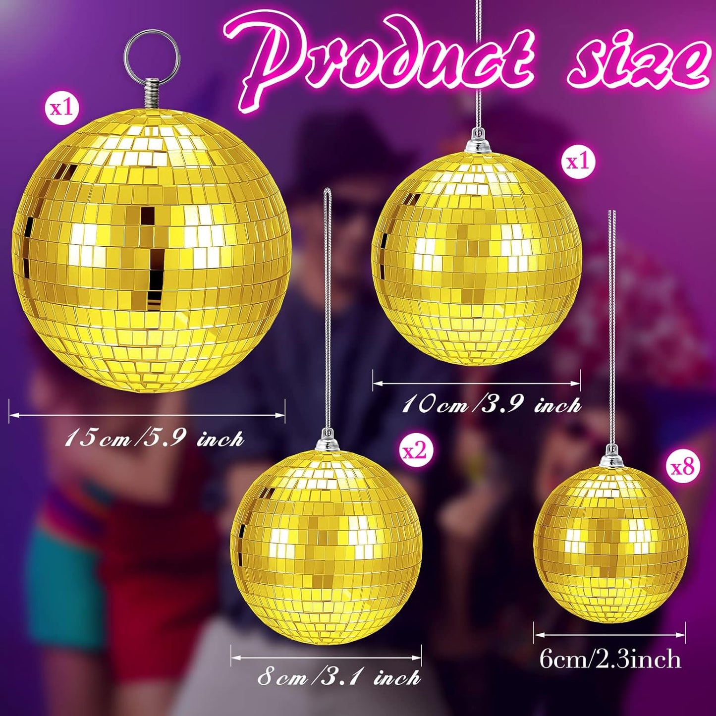 WILLBOND 12 Pack Disco Ball Mirror Ball with Hanging Ring for Fun Retro Disco Party Decorations Party Dj Lighting Effect Stage Props Game Accessories, 5.91", 3.94", 3.15", 2.36"(Gold)