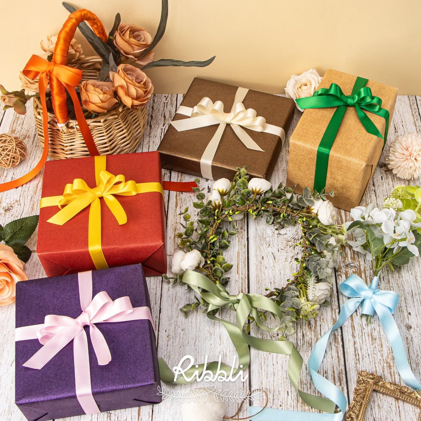 Ribbli Torrid Orange Satin Ribbon 5/8 inch x Continuous 25 Yards,Double Faced Satin Use for Craft, Gift Wrapping, Christmas Ornaments, Hair Bows, Bouquet Bows