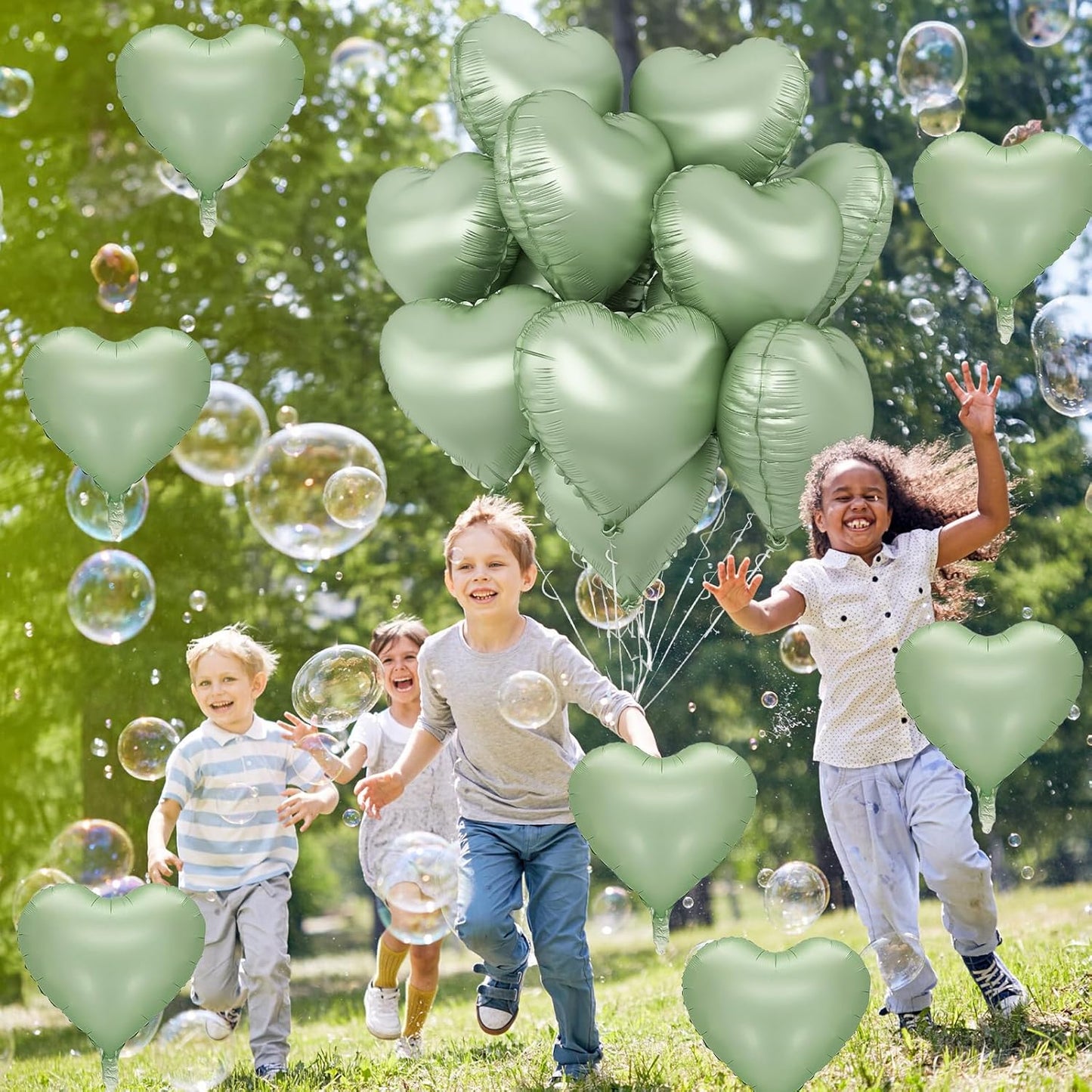 Sage Green Heart Foil Balloon, 10PCS Olive Green Heart Helium Balloons, Light Green Heart Shaped Mylar Balloons for Jungle Safari Party Birthday Graduation Garden Wedding Baby Shower Party Decorations