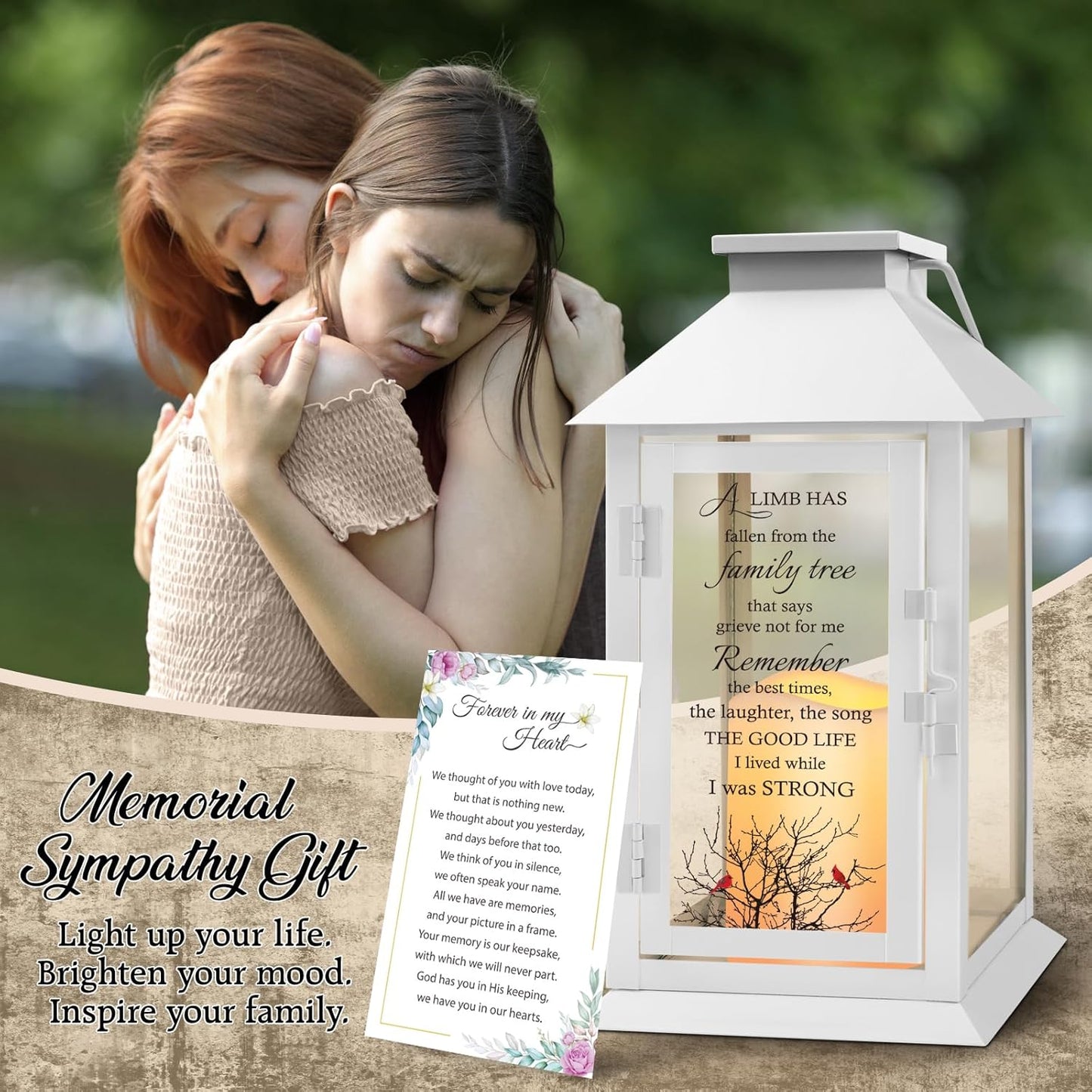 Memorial Lantern Bereavement Gifts in Memory of Loved One - Remembrance Sympathy Gifts for Loss of Mother or Father with LED Candle and Remote