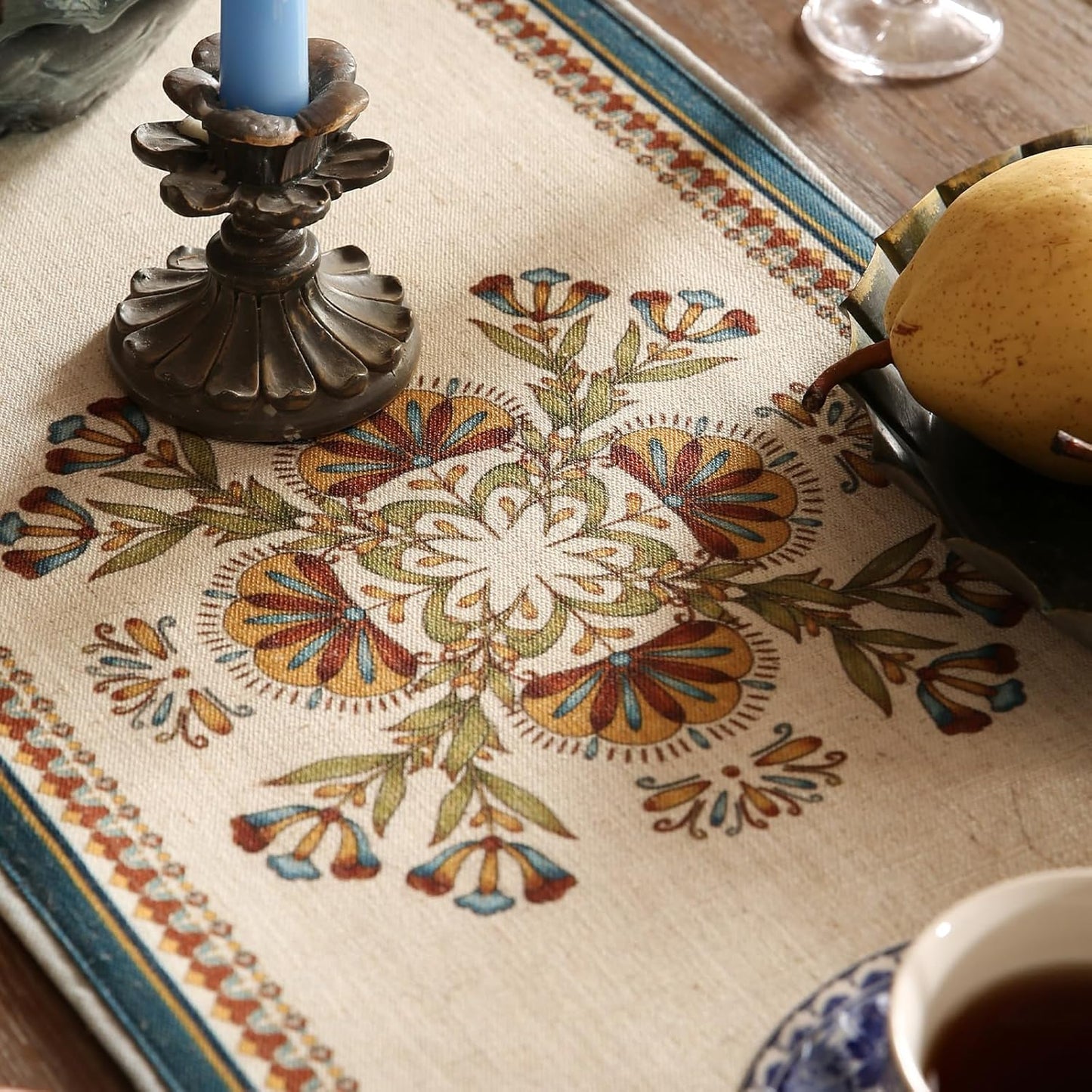 patdrea Designer Beige Farmhouse Geometric Patterned Extra Long,Wrinkle Resistant Linen Table Runner 118 Inch Long,Decoration for Kitchen Dining and Coffee Tables Banquet Christmas , 12"x118"