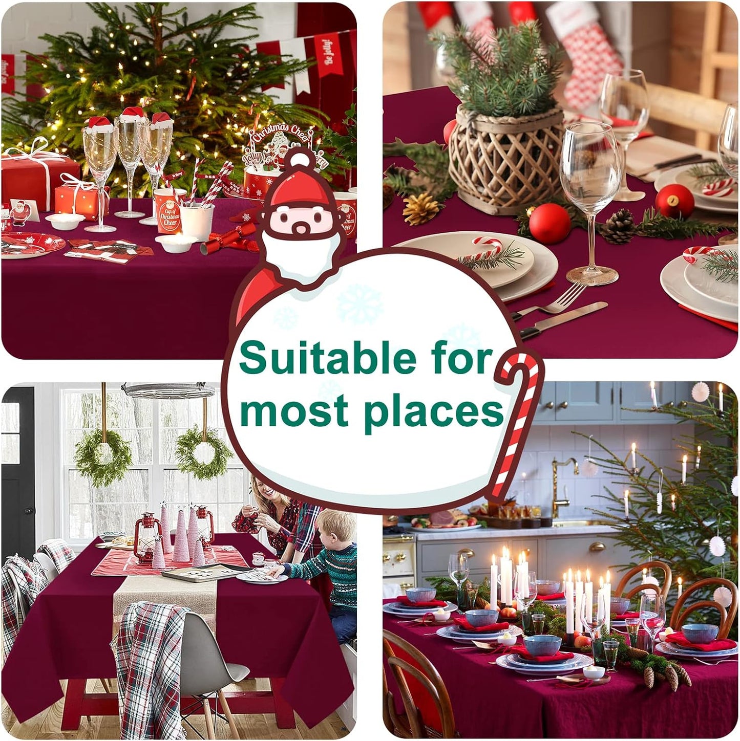 Hiasan Burgundy Rectangle Tablecloth - Waterproof Washable Polyester Christmas Fabric Table Cloth for Party, Wedding, Banquet and Restaurant, 90 x 132 Inch