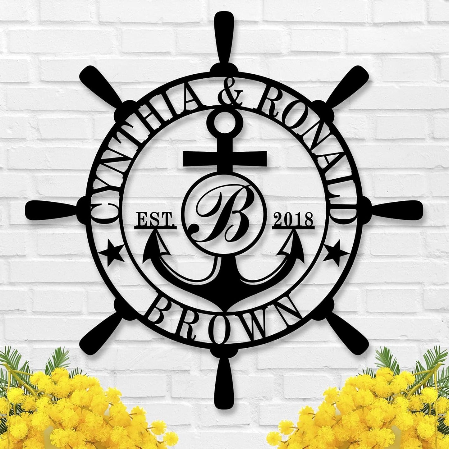 Customized Family Name Sign, Nautical Wall Decor, Anchor Compass Metal Sign, Initial Split Letter Monogram Sign, Last Name signs, Personalized Housewarming Gift