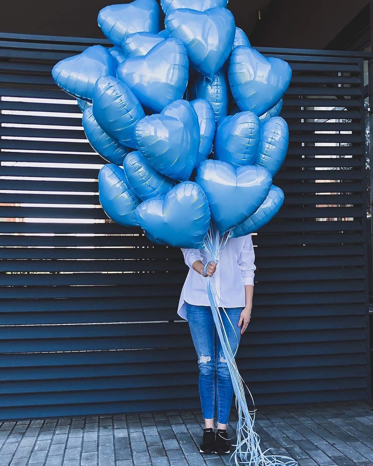 10pcs Pearl Blue Foil Heart Shaped Balloons - 18 Inch Heart Mylar Balloons for Baby Shower, Wedding, Valentine Decorations