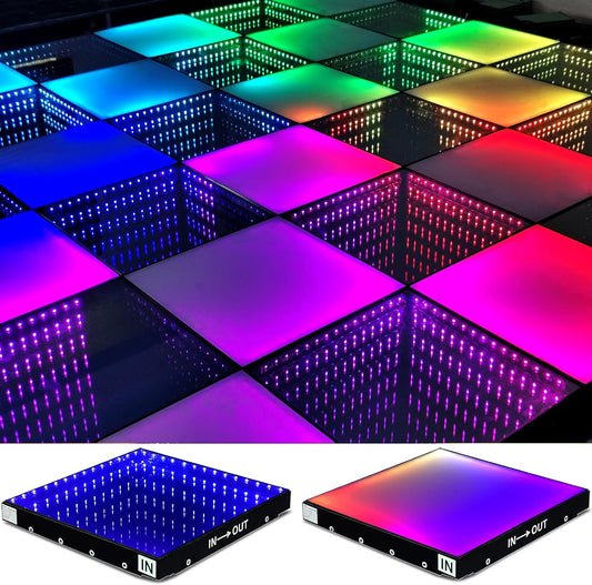 Dance Floor Stage Lights Tempered Glass Infinity Mirror Panel 3D Effect Led Dance Floor for Wedding Party Customizable (3D+RGB-Magnetic, 81PCS(14.8FTX14.8FT))