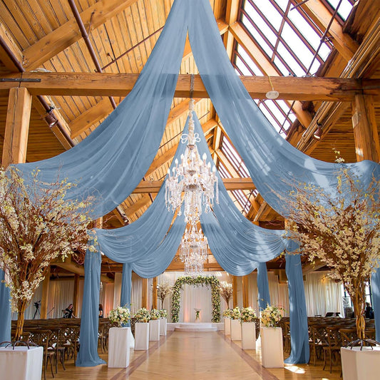 6 Panels Dusty Blue Ceiling Drapes for Wedding, 5ftx15ft Ceiling Drapes Cheesecloth Sheer Fabric Curtain Wedding Arch Draping Fabric Romantic Ceilings Decorations for Weddings Party Ceremony Stage
