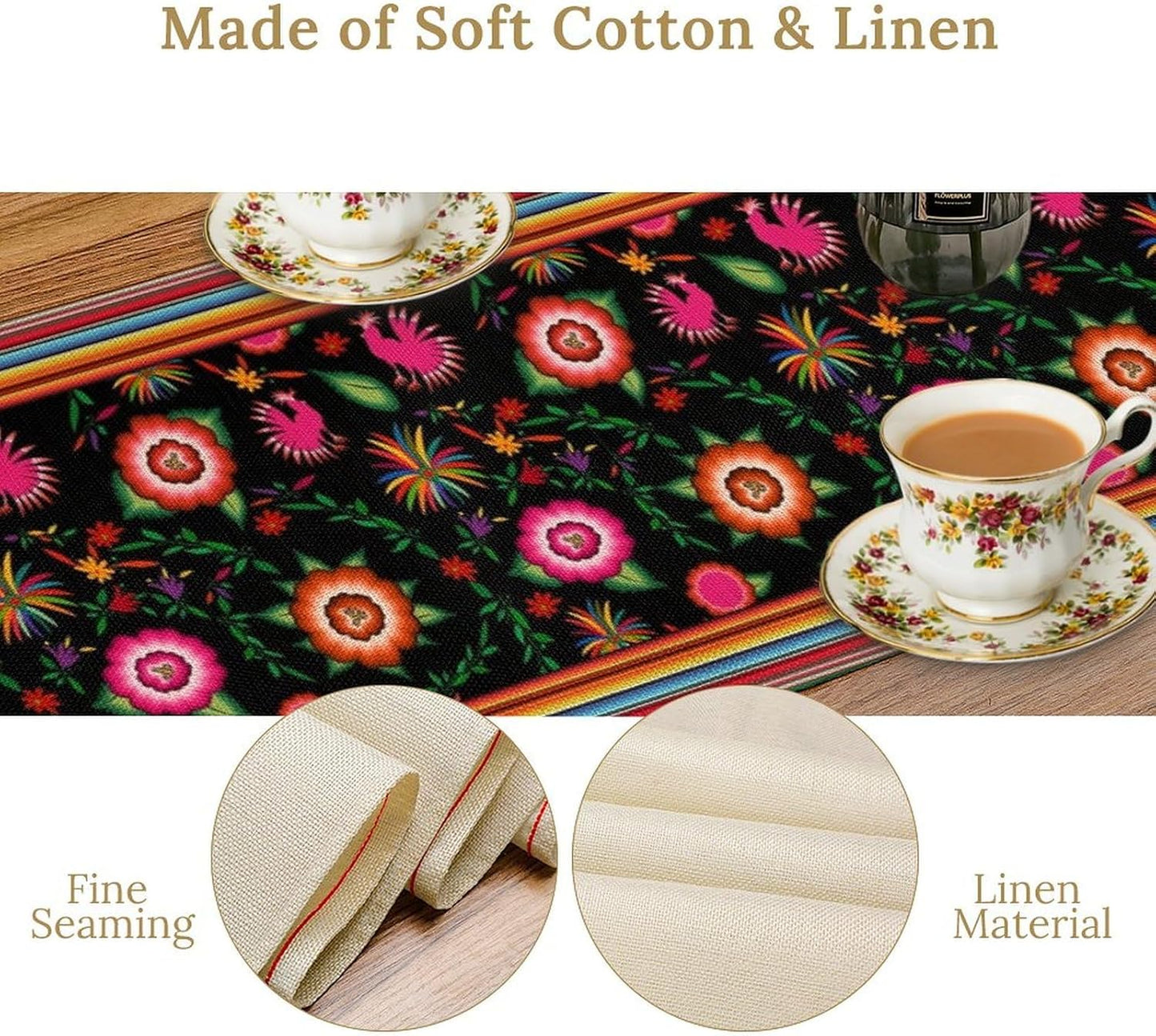 Mexican Table Runner,Colorful Flowers Cinco De Mayo Decor Table Runner for Kitchen Dining Table Home Party Decoration 13x120 Inch