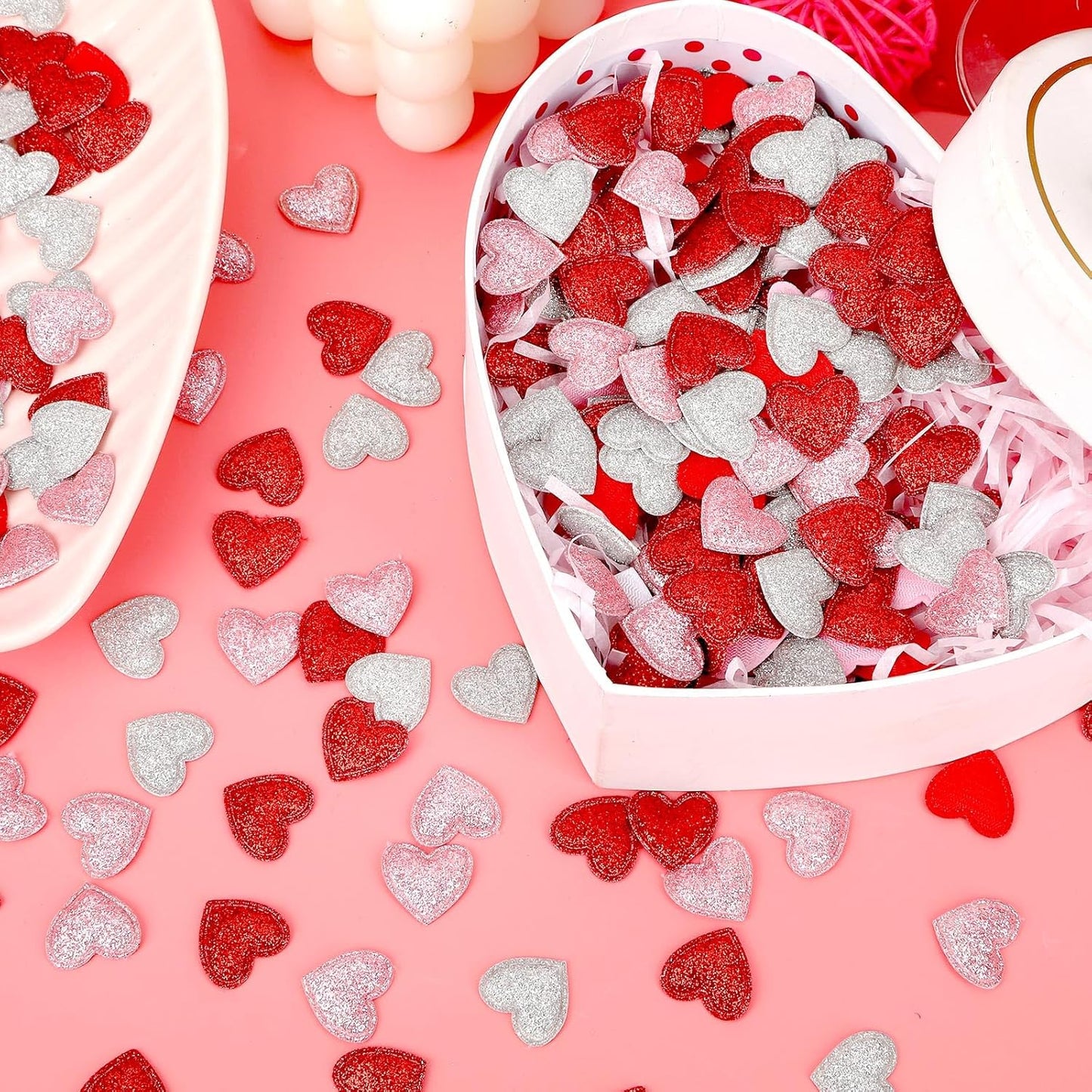 MARFOREVER Valentine's Day Felt Confetti, Glitter Heart Decorations, Foam Hearts, Romantic Shape Balls Sprinkles for Wedding, Valentines, Galentine's Day Supplies