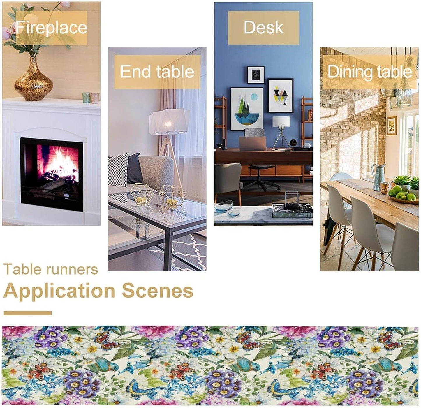 Brown Bird Floral Table Runner Spring Flower Kitchen Table Decoration Suitable for Family Dinner Decoration 13x60 Inch