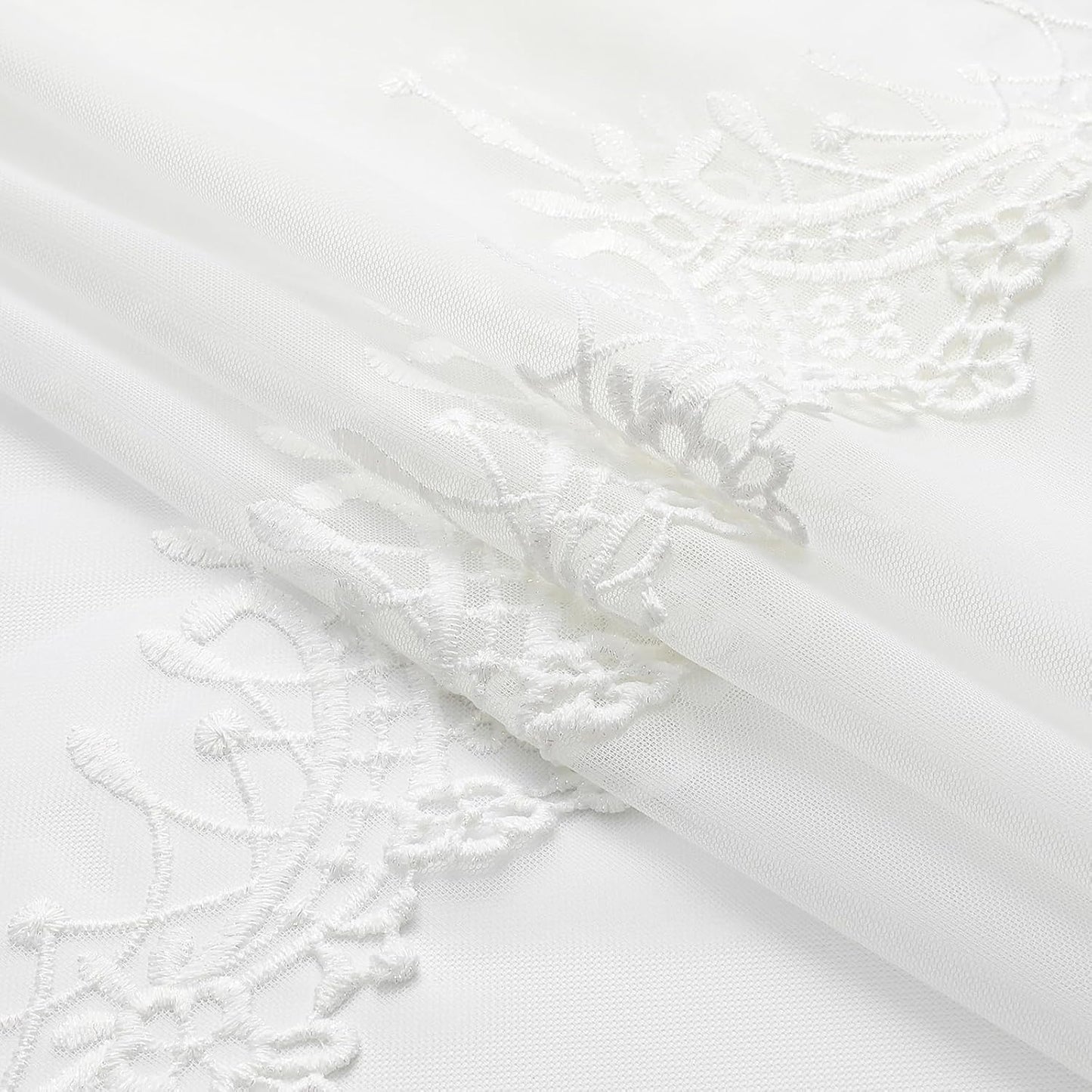 VISIONTEX White Sheer Voile Curtains, Decorative White Embossed European Rod Pocket Window Drapes for Home Kitchen, Living Room and Bedroom 54 x 84 Inch, Set of 2 Curtain Panels