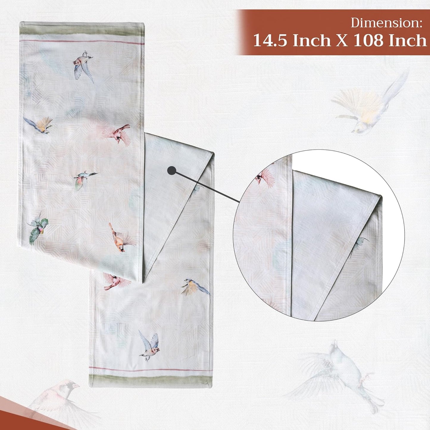 Maison d' Hermine Table Runner 100% Cotton Double Layer Table Runners 108 inches Long Decorative for Home Kitchen Dining Party Wedding Bridal Shower Spring Summer (Flying Birds, 14.50" x 108")