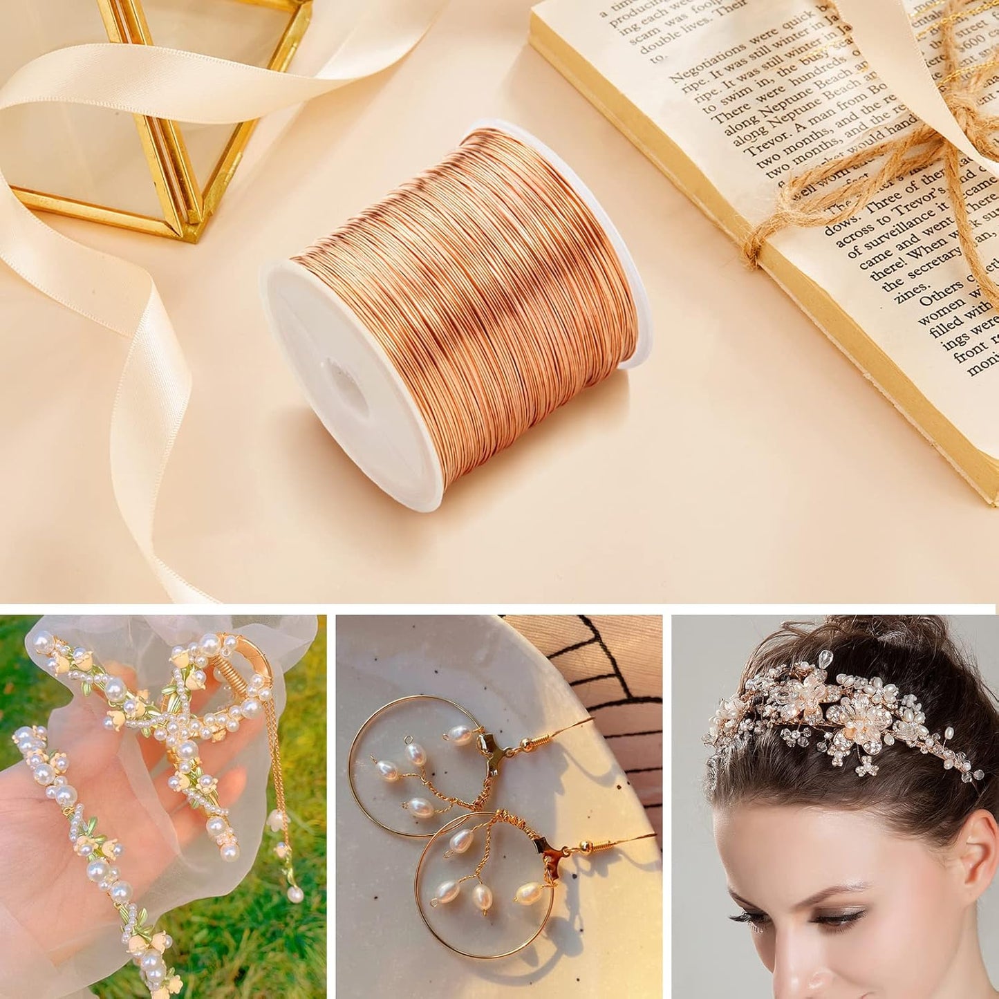 Cadikez 26 Gauge Rose Gold Plated Brass Jewelry Making Wire 100M/0.4mm Soft Metal Wire Bulk for Jewelry Making