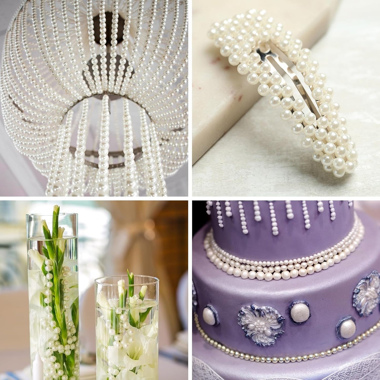 Mandala Crafts 8mm Faux Purple Pearl Beads Roll - 20 Yards Strand of Fake Pearls Chain Garlands Spool String for Christmas Tree, Wedding, Party, Vases, DIY Decoration