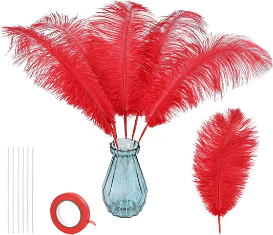 Bulk Red Ostrich Feathers - 12pcs 12-14inch Crafting Supplies for Centerpiece Table Decorations