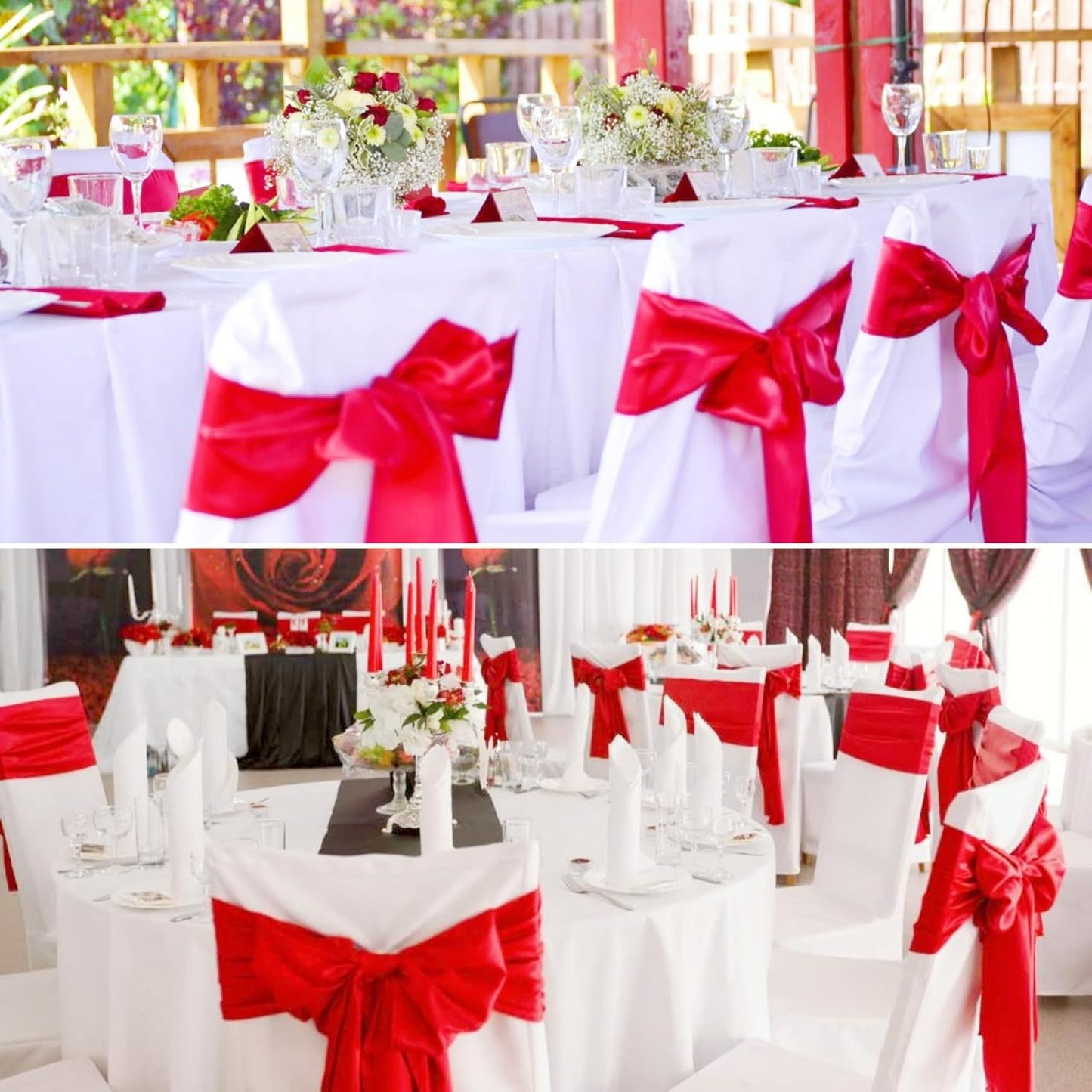 50 PCS Satin Chair Sashes Bows Decorative Universal Chair Cover Chair Ribbon Bows Ties Back Sash for Wedding Party Ceremony Reception Hotel Event Banquet Restaurant Home Kitchen Decor(7 x108inch,Red)