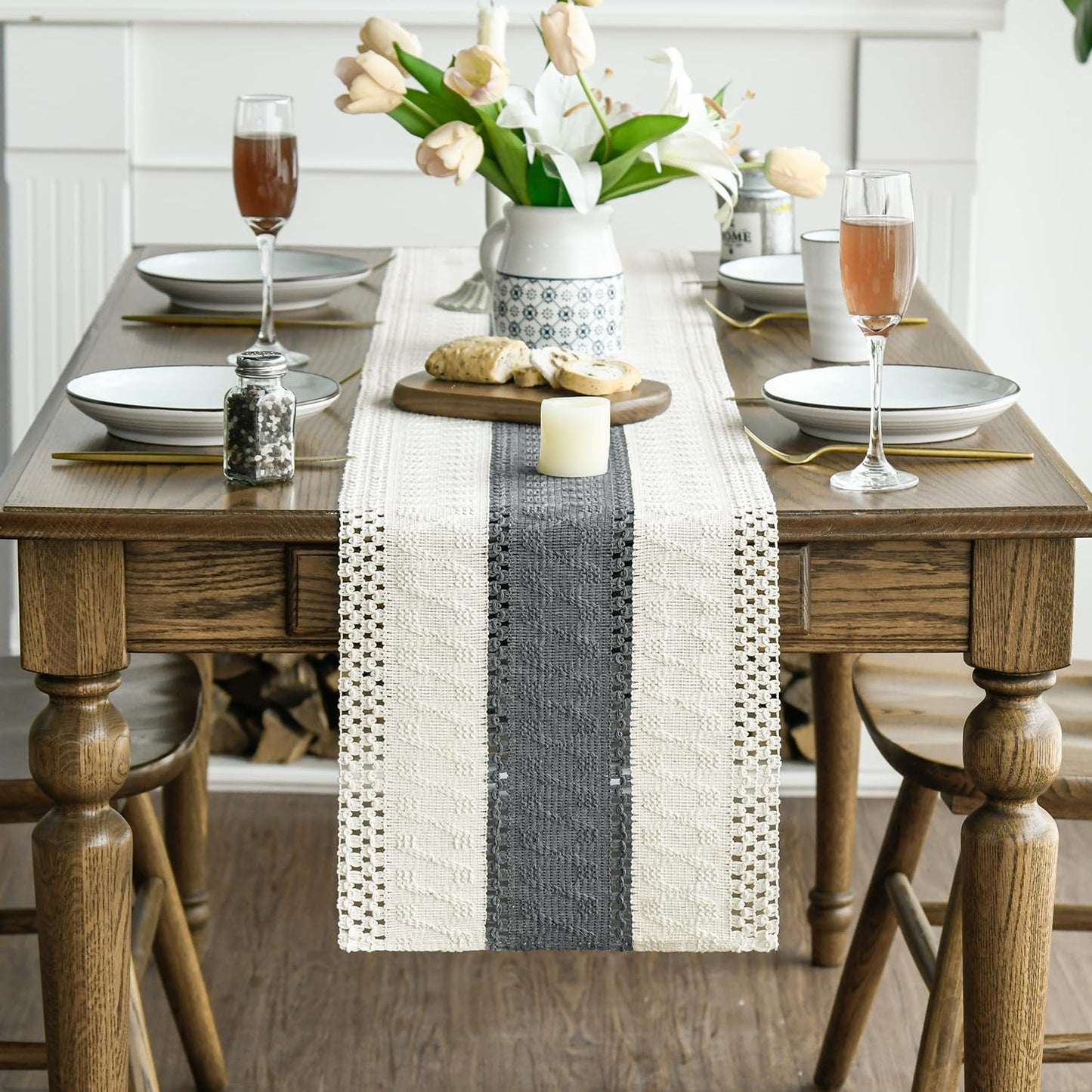 Artoid Mode Dark Grey Farmhouse Rustic Table Runner, Seasonal Holiday Hollow Kitchen Dining Table Decoration for Home Party Decor 12x120 Inch