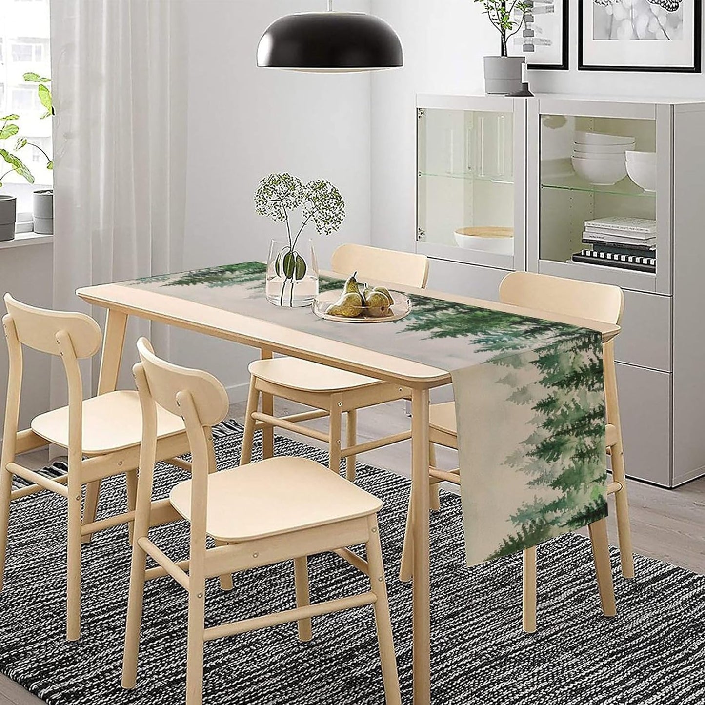 Foggy Forest Table Runner,Green Forest Natural Landscape Table Runner for Kitchen Dining Table Home Party Decoration 13x90 Inch