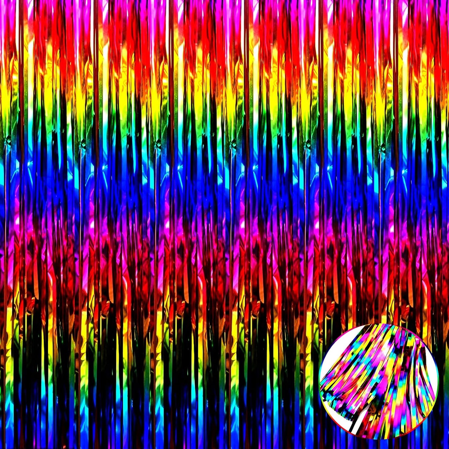 4 Pack Rrainbow Foil Fringe Curtain Backdrop, 3.28Ft x 9.84Ft Colorful Metallic Tinsel Streamers Curtains for Party, Photo Booth Props, Birthday, 2022 Graduation Supplies, One Size
