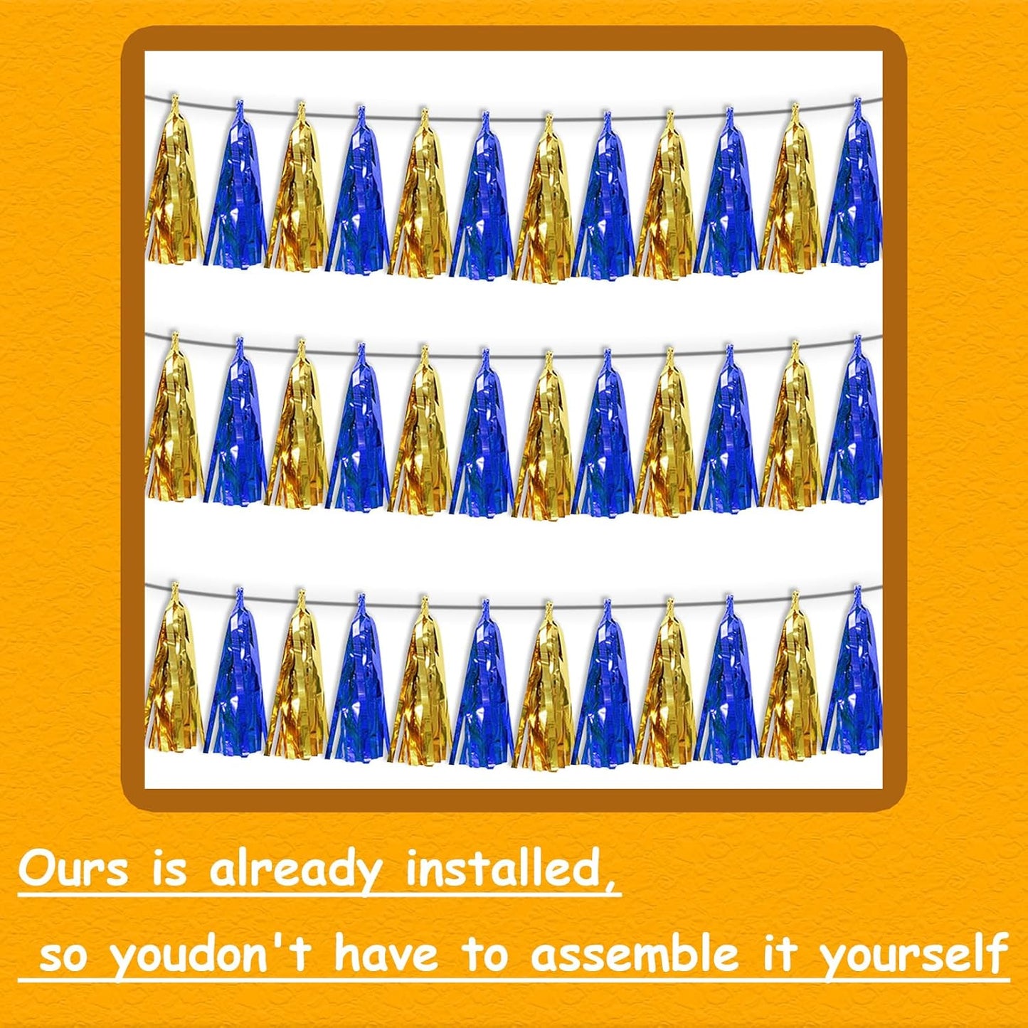 3PNavy-Blue Gold Metallic Fringe Tassel Banner Garland Foil Tinsel Streamer Wall Hanging Curtain Backdrop Banners for Parade Floats Birthday Graduation Christmas Bridal/Baby Shower Party Decorations