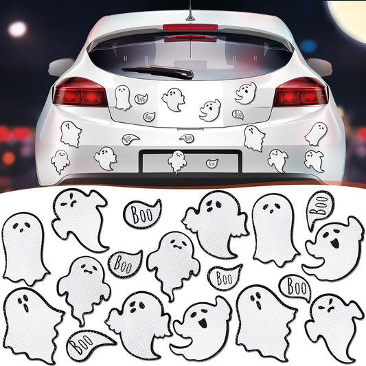 Chinco 18 Pcs Halloween Ghost Car Magnets Reflective Ghost Boo Refrigerator Automotive Magnet Stickers Cute Holiday Fridge Garage Door Decorations Holiday Waterproof Magnetic Decals