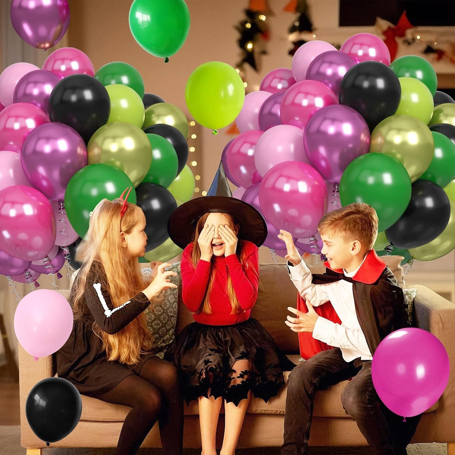 60PCS Black Pink Green Balloons, Hot Pink Dark Light Green Black Latex Balloon, Metallic Red Witch Theme Halloween Balloon for Kids Adults Birthday Witch Wedding Halloween Party Decorations