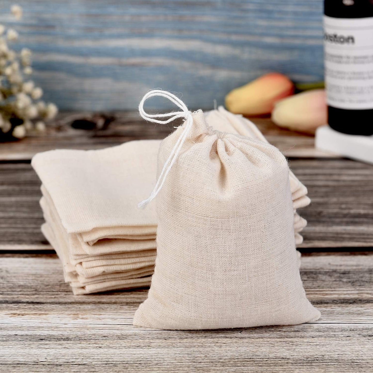 Tatuo 200 Pack Muslin Bags Burlap Drawstring sachet Bags Multipurpose Canvas Linen Pouch for Tea Jewelry Wedding Party Favors Storage