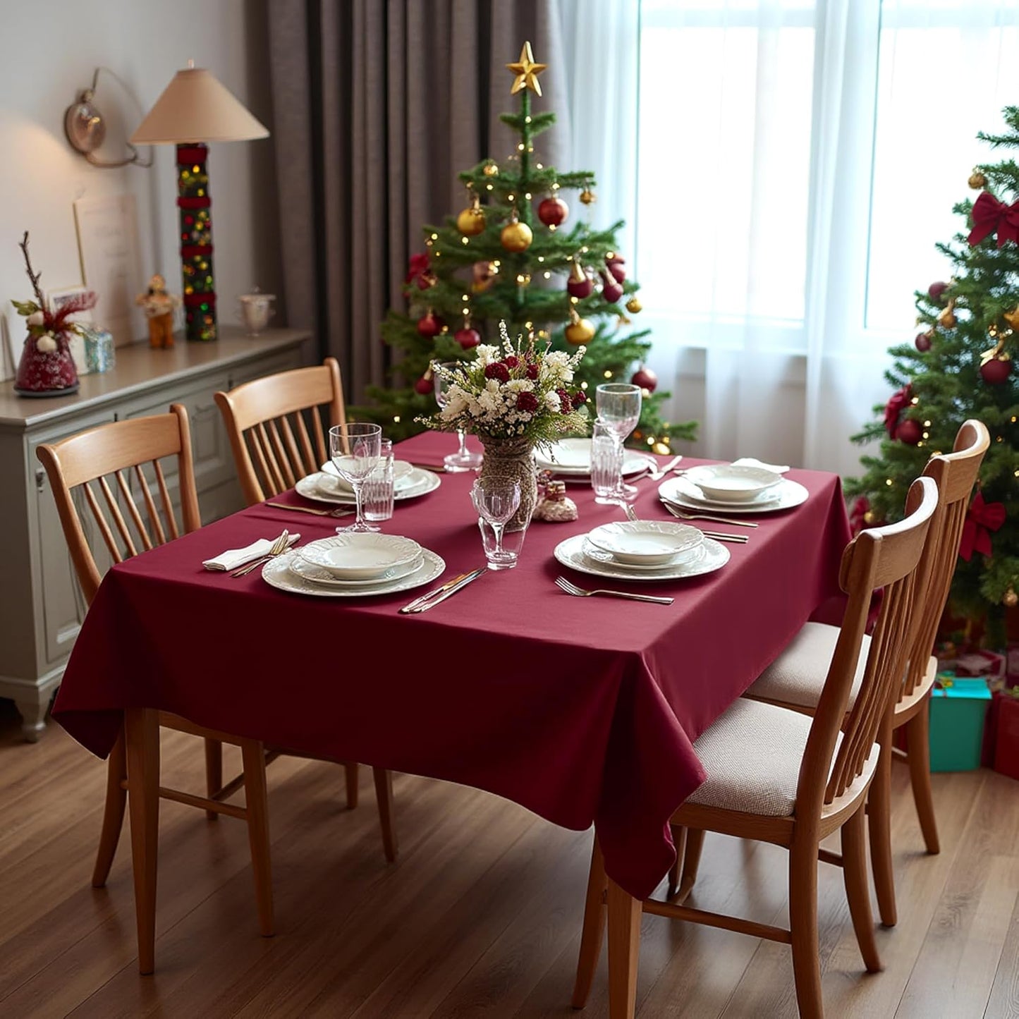 sancua Small Square Tablecloths 36x36 Inch - Burgundy Table Cloth for Square or Round Tables, Washable Polyester Fabric Table Cover for Christmas Nightstand End Bedside Tables