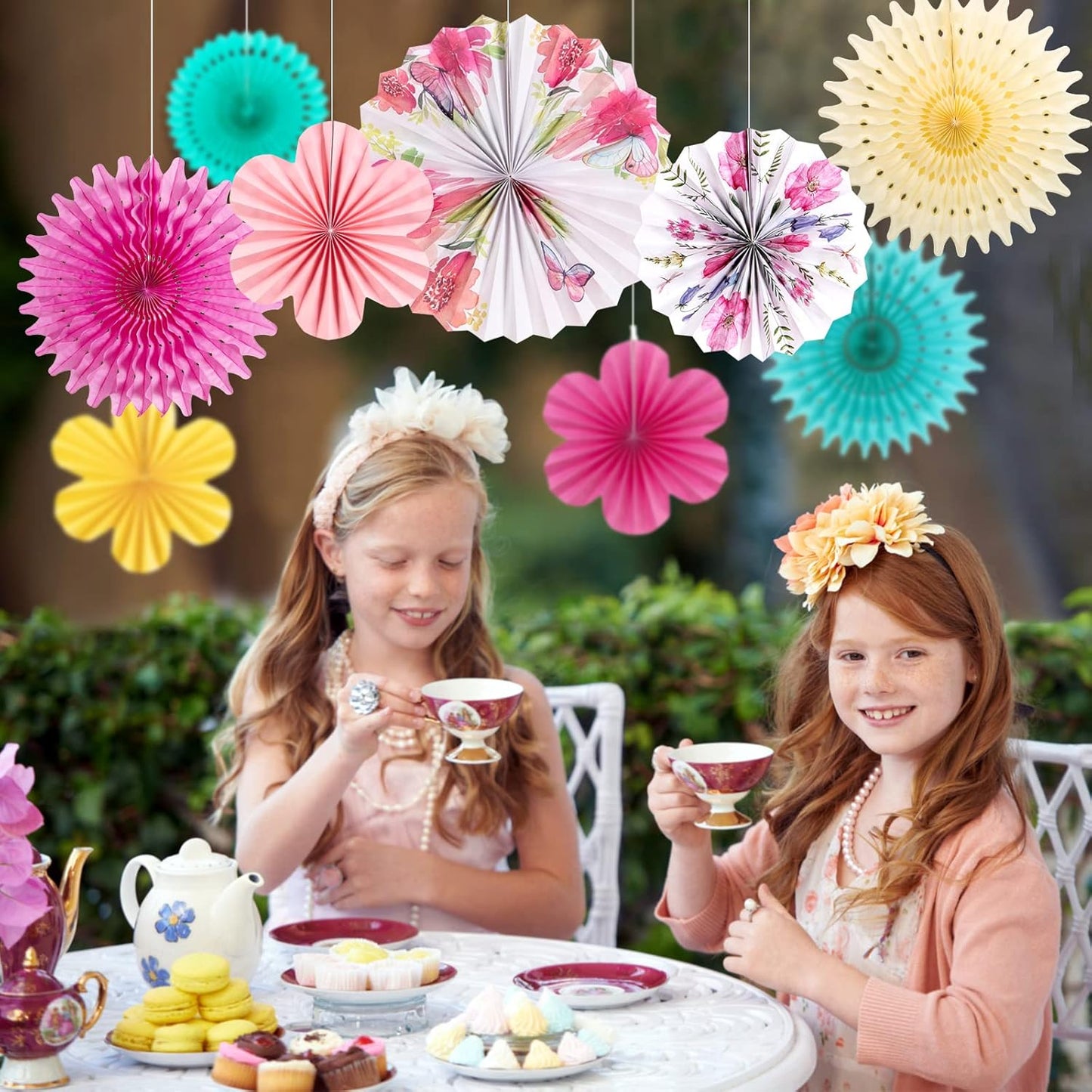 SUNBEAUTY Paper Flowers Decorations for Wall Tea Party Decoration Paper Fans Classroom Decoration Paper Floral Backdrop Decor Paper Fans Decoration Flower Wall Decor,Set of 9