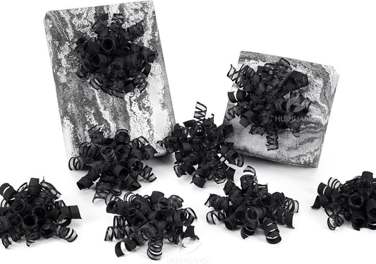 HUIHUANG Black Bows for Gift Wrapping Curly Gift Bow 5 inch x 8 Counts Self-Adhesive Ribbon Bows for Presents, Paper Bag, Party Favors, Wrapping Accessories, Holiday Wedding Decoration