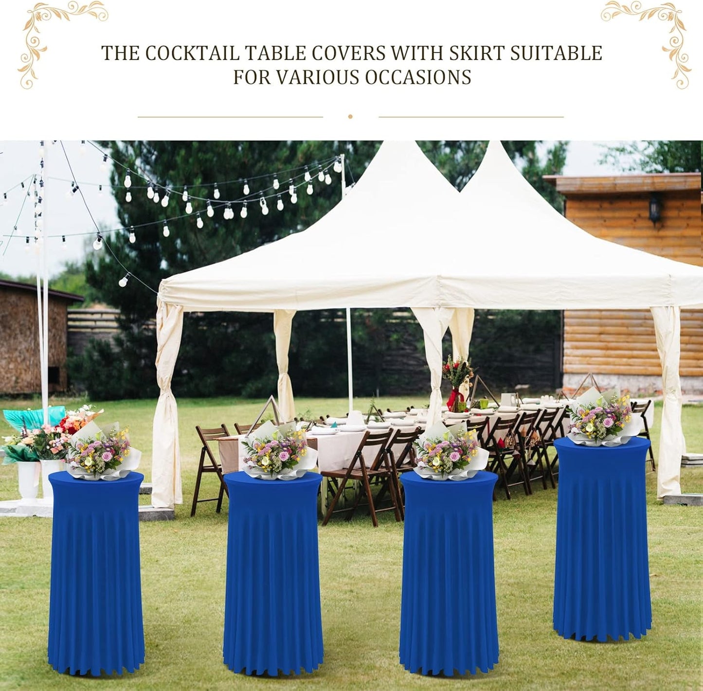 Cocktail Table Covers - 2 Pack 24"x 43" Royal Blue Cocktail Table Tablecloth with Natural Wavy Round Skirt for Bar Wedding Party Banquet