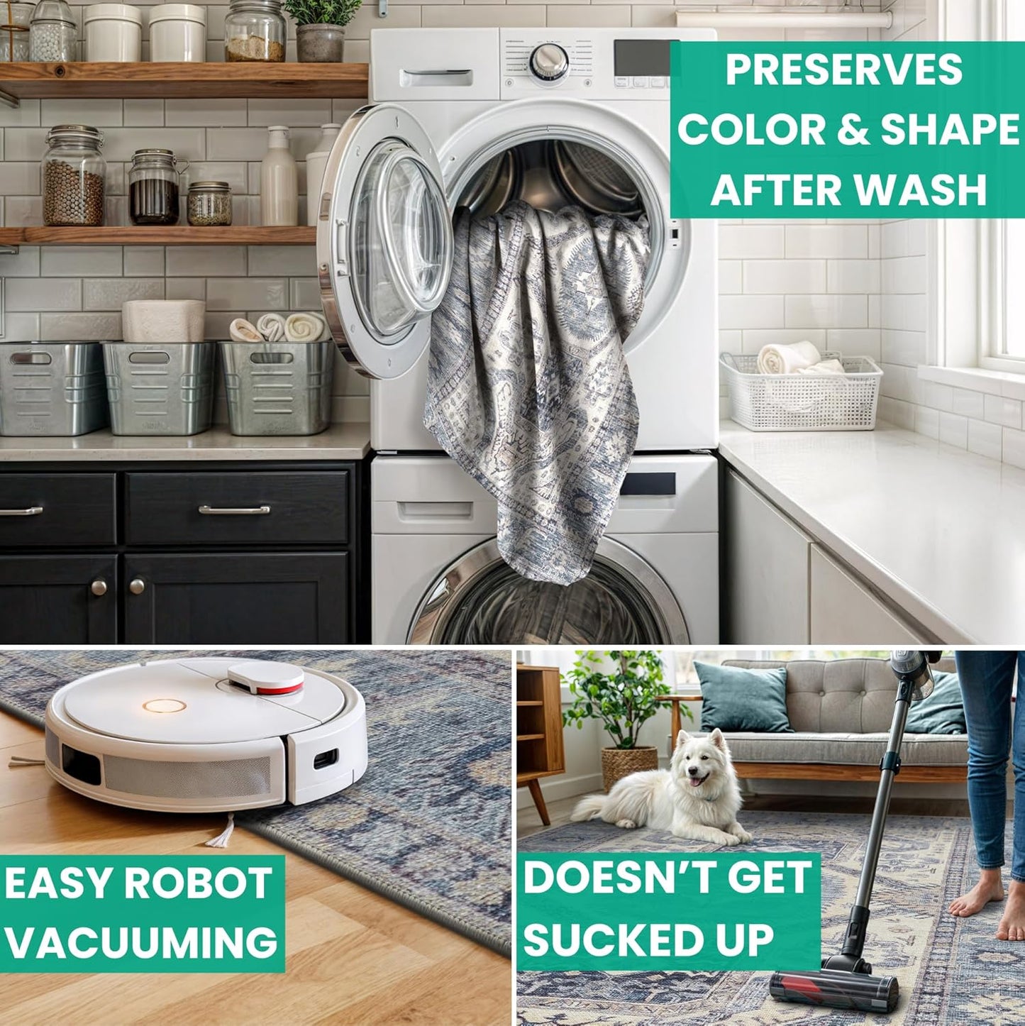 Bloom Rugs Washable Non-Slip 5' x 7' Rug - Blue/Beige Traditional Oriental Area Rug for Living Room, Bedroom, Dining Room, and Kitchen - Exact Size: 5' x 7'