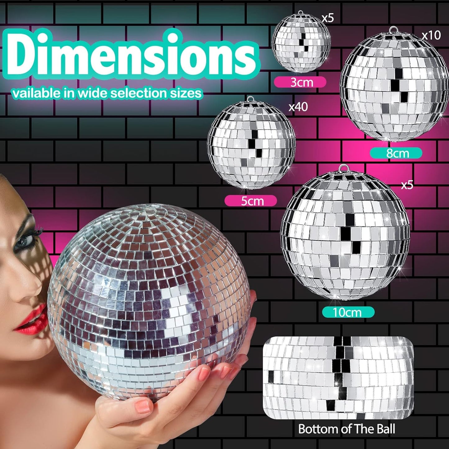 Funtery 100 Pcs Mirror Disco Balls Bulk Assorted Silver Hanging Disco Ball Decor for Home Wedding Birthday Dance Music 70 S Theme Party Christmas Tree Ornaments(1.2'', 2'', 3.2'', 4'')