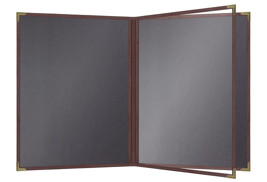 Goodsmart Pajco Style Restaurant Menu Covers – Pack of 10, Side-Loading Menu Holders, Single Stitched Edge, Clear Vinyl Menu Sleeves, Leatherette Trim, Gold Corners, Burgundy, 4 View (8.5" x 11")