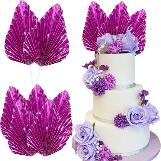 Ephlyn 6Pcs Paper Palm Leaves Fan Cake Toppers Palm Leaf Fan Cake Picks Craft DIY Fan Cupcake Toppers Palm Spear Leaves Cake Decorations for Baby Shower Wedding Birthday Party Supplies Bright Rose Red