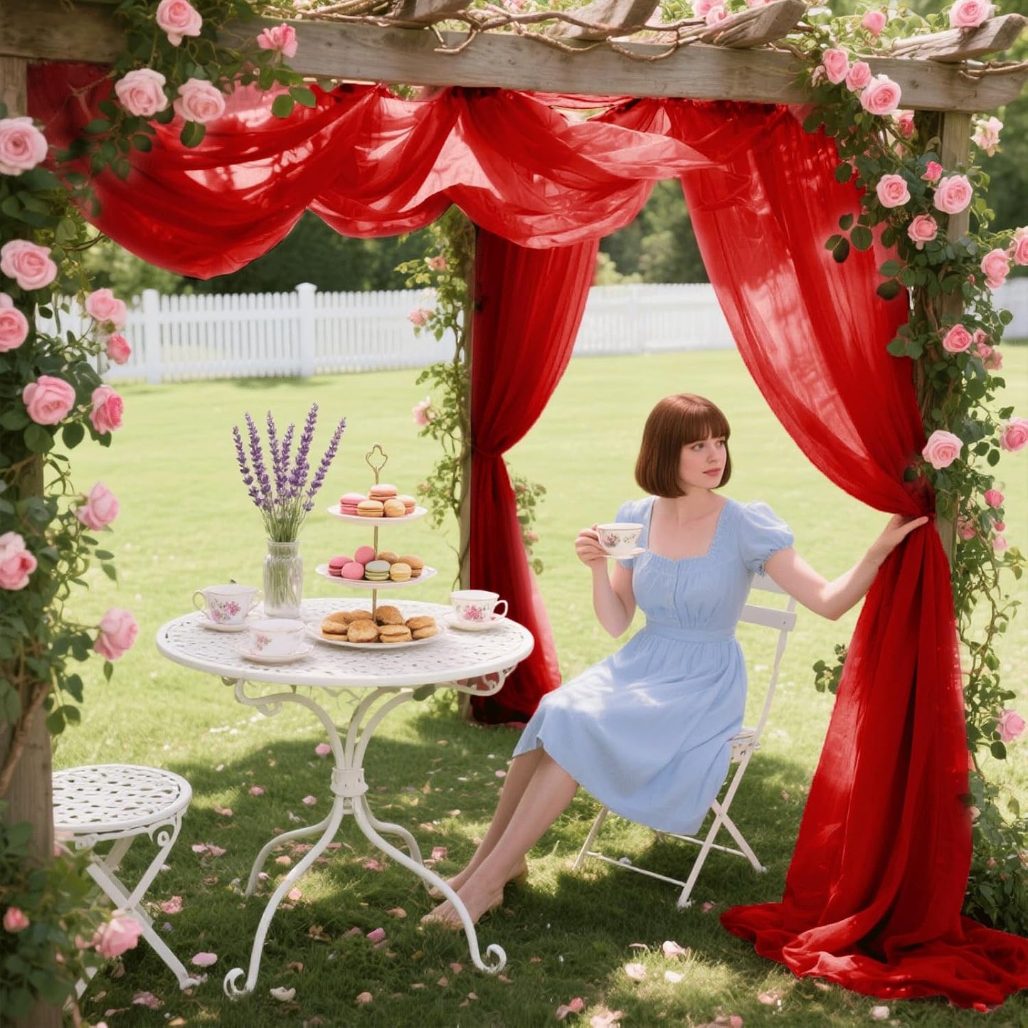 Wedding Arch Draping Fabric 29" x 18 FT Red Sheer Chiffon Outdoor Curtain Drapes for Wedding Birthday Party Ceremony Decor(1 Panel, Red)