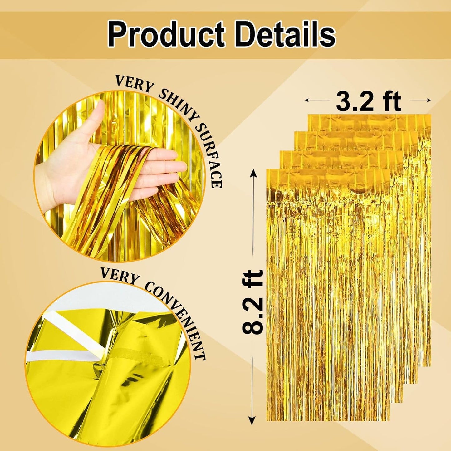 4 Pack Gold Fringe Backdrop Curtain - Gold Streamers for Golden Birthday Party Decorations