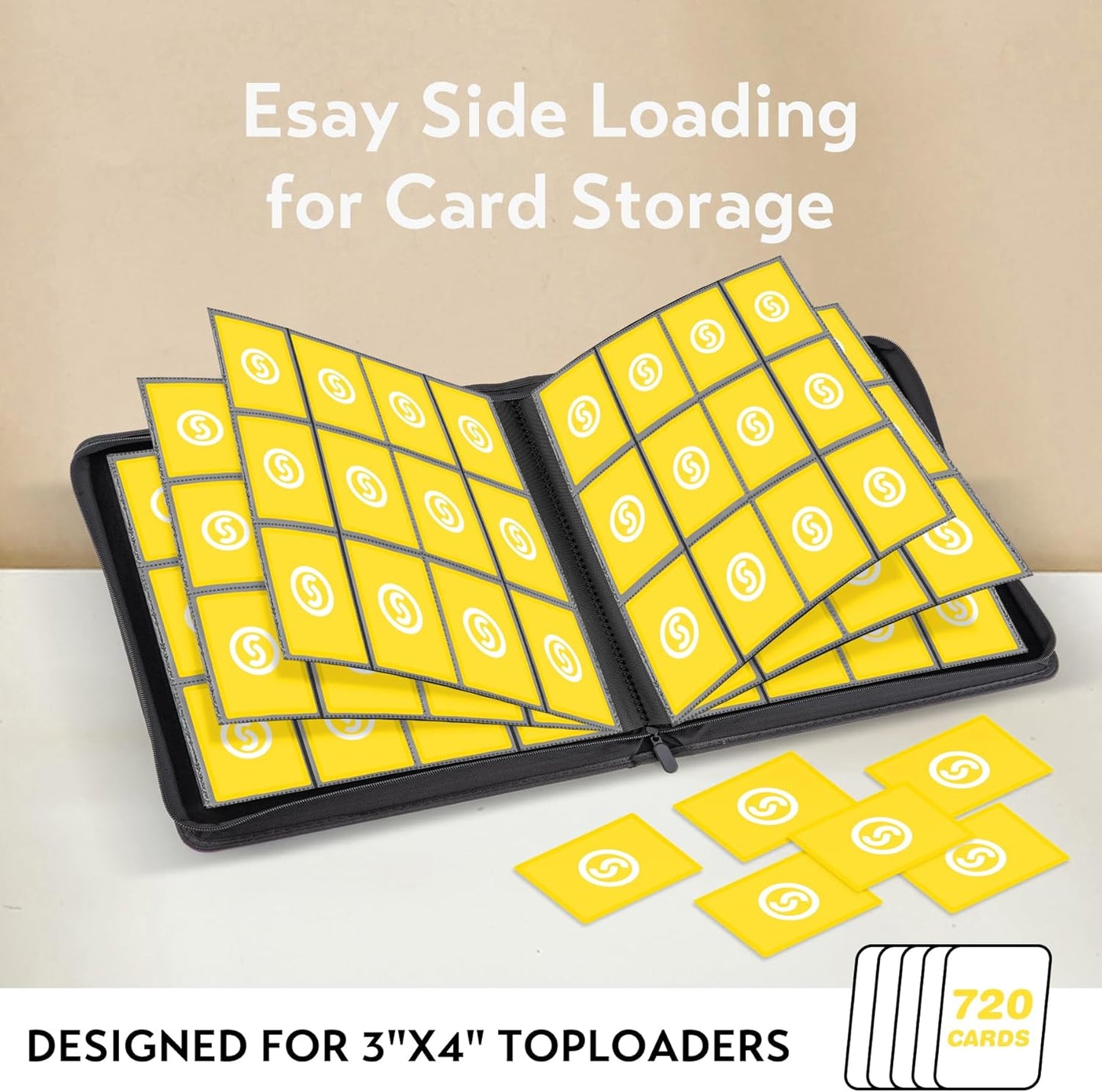 SMYV 12 Pocket Trading Card Binder, Premium PU Cover Card Binder for 720 Cards, Ringless Side Loading Card Collection Album Folders for MTG, TCG, Game Cards & Sports Cards (Yellow)