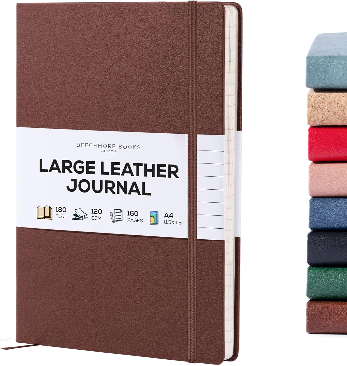 BEECHMORE BOOKS Lined Journal Notebook, 8.5 x 11.5 inch, A4 160 Lined Pages, Hardcover Leather Journals for Women, Men, Writing and Notebooks for Work - 120 GSM Thick Paper, Gifts Box Included (Chestnut Brown)