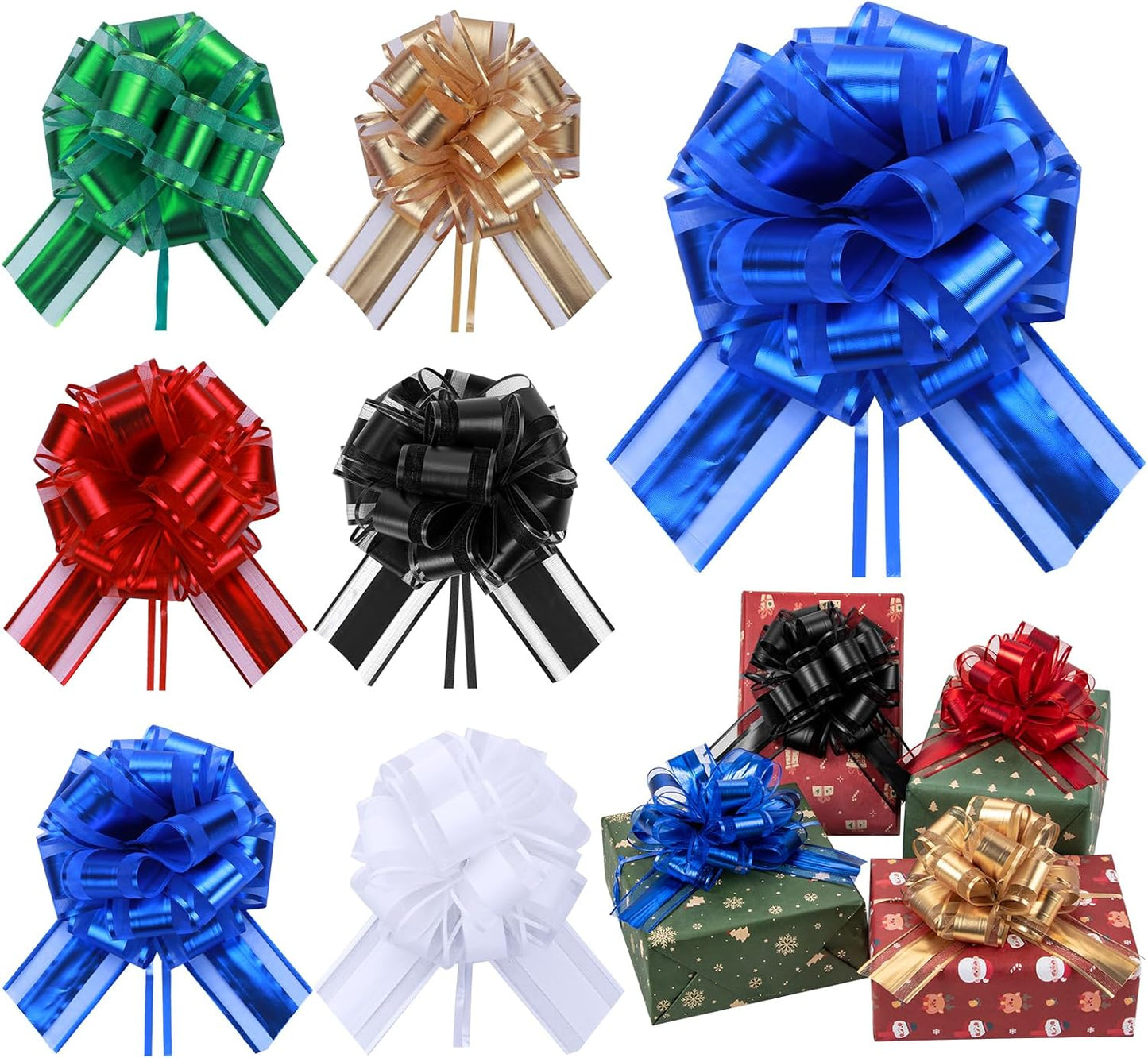6 Pcs 6 Inch Blue Pull Bows, Perfect for Gift Wrapping, Weddings, Party Decorations, Crafts Easy-to-Use Pull Bows for Gifts and Events