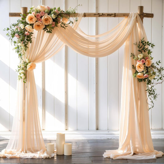 Wedding Arch Draping Fabric,1 Panel 29" x 18Ft Champagne Sheer Chiffon Curtain Drapes 6 Yards for Wedding Ceremony Birthday Party Decoration