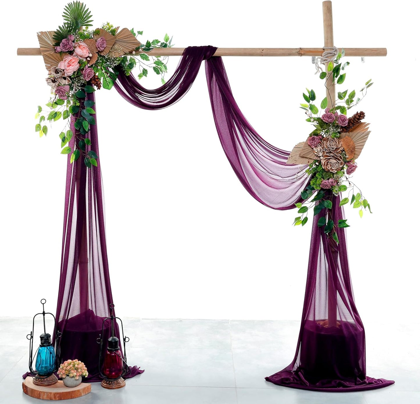 VDS Pack of 2 Panel (30 Inch X 30 Feet) Wedding Arch Draping Fabric Sheer Chiffon Fabric Drapery for Wedding Ceremony Reception Swag Backdrop Canopy Chuppah ARBO Altars Decoration (Eggplant)