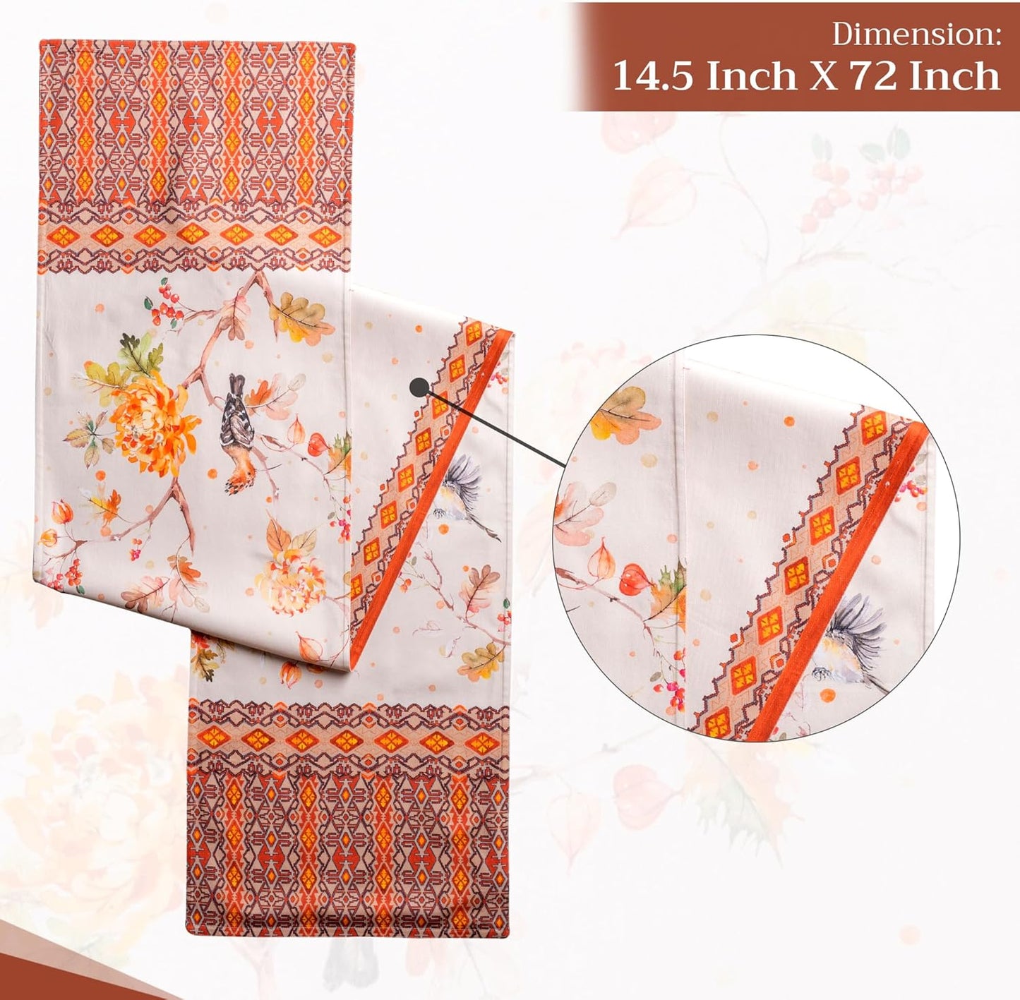 Maison d' Hermine Table Runner 100% Cotton Double Layer Table Runners 72 inches Long for Thanksgiving Christmas Decorations Home Kitchen Dining Party Wedding (Kelim - Prairie, 14.5" x 72")