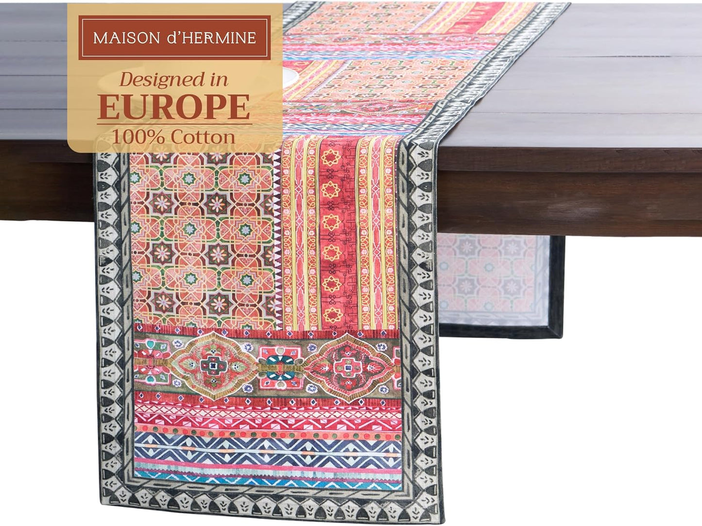 Maison d' Hermine Table Runner 100% Cotton Single Layer Table Runners 108 inches Long for Thanksgiving Christmas Decorations Home Kitchen Dining Party Wedding (Ispahan, 14.5" x 108")