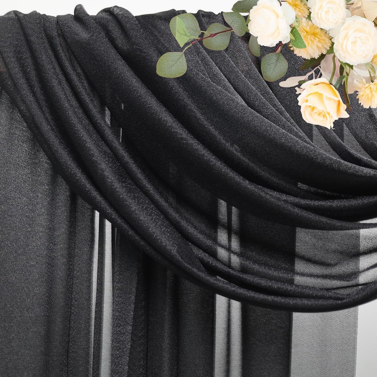 Wokceer Black Wedding Arch Draping Fabric Backdrop 4 Panels 28.7" X 20FT Sheer Drapes Fabric for Wedding Arbor Ceremony Party