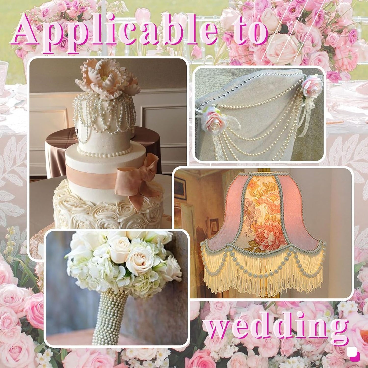 99 Feet 4mm Faux Pearl String Garland for Crafts, Artificial Pearl Beaded Trim Chain Strands for Wedding Centerpieces Bouquet Party Christmas Tree Decoration, Ivory